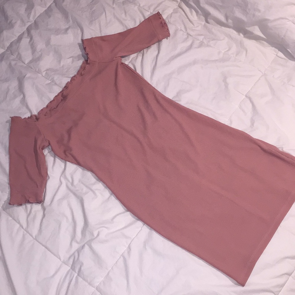 Salmon Pink off the shoulder dress